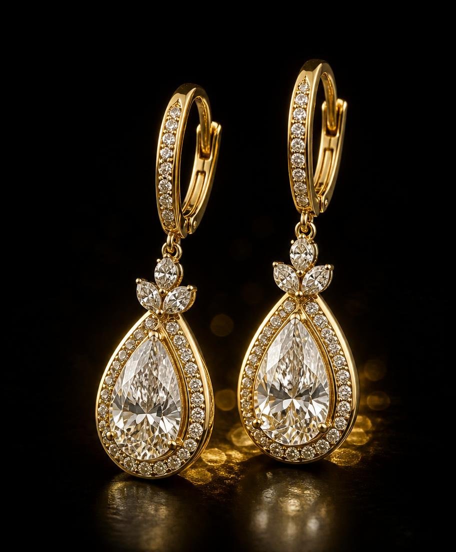 Pear-cut diamond drop earrings in gold